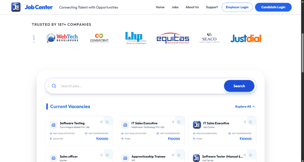 Jobcenter Solapur dashboard screenshot